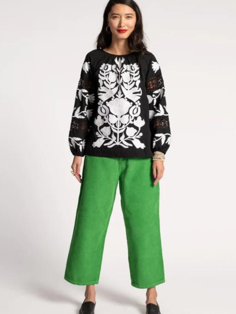 Frances Valentine Saskia Embroidered Top BLOUSE NAVY WHITE WOMEN'S XS
